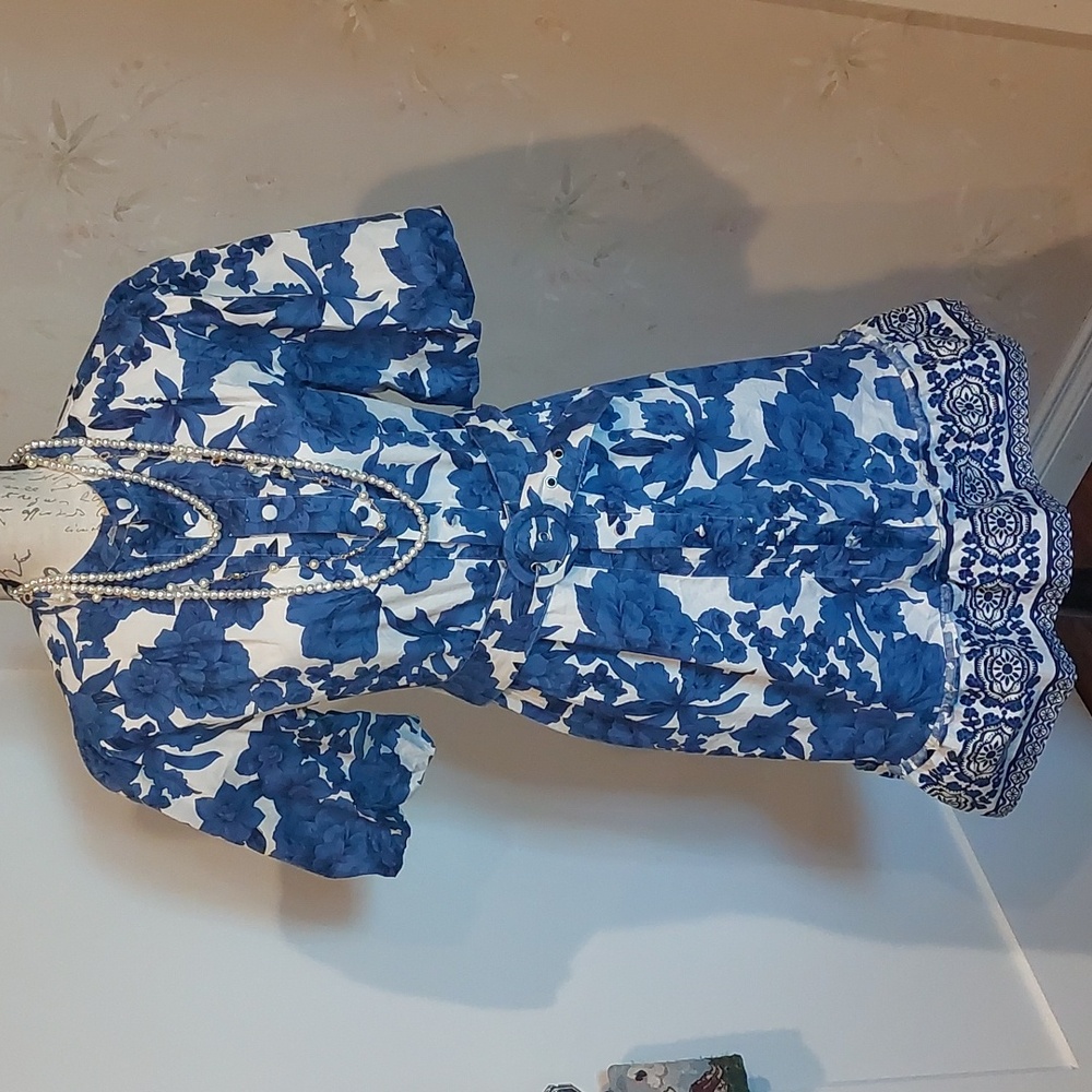 Joie Blue and White Puff Sleeve Sundress Size 12